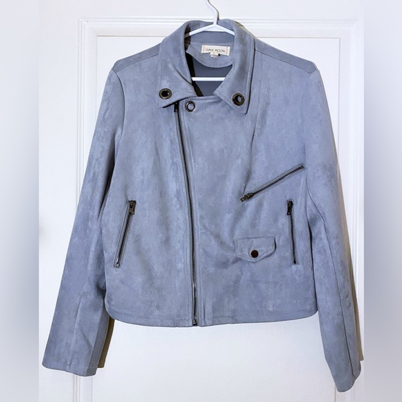 LUNA MOON faux-suede light blue size L jacket - Picture 2 of 8